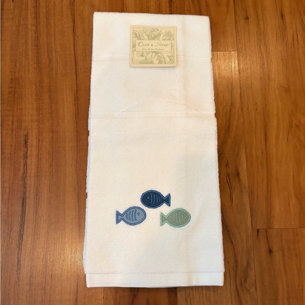 Olive & Thyme Fish Embroidered Hand Towel